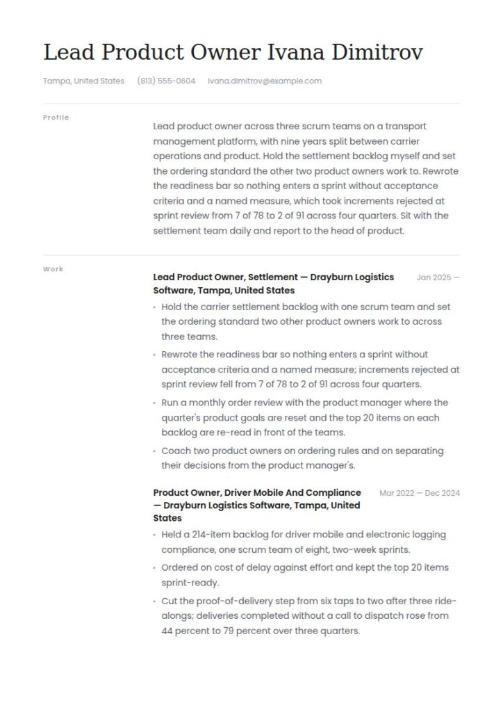 Product Owner Resume Examples & Templates