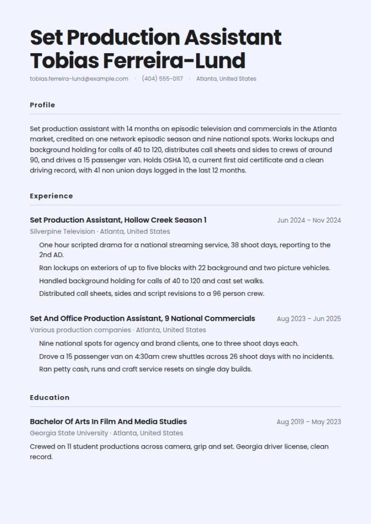Production Assistant Resume Examples & Templates