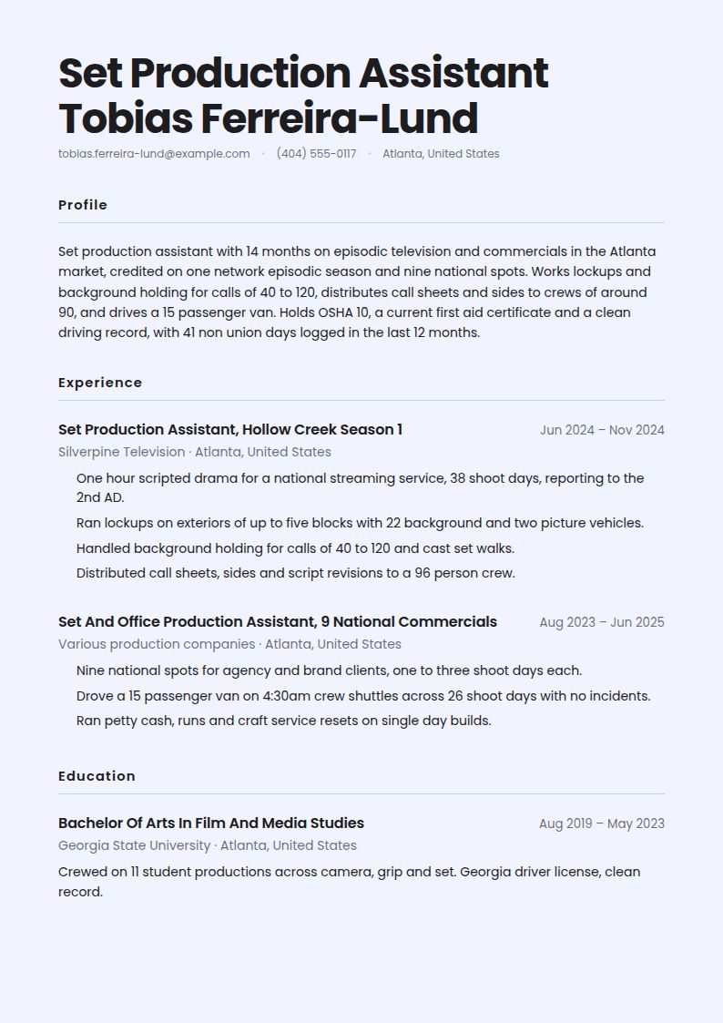Production Assistant Resume Examples & Templates
