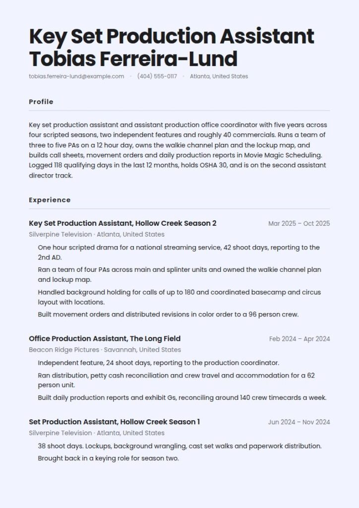 Production Assistant Resume Examples & Templates