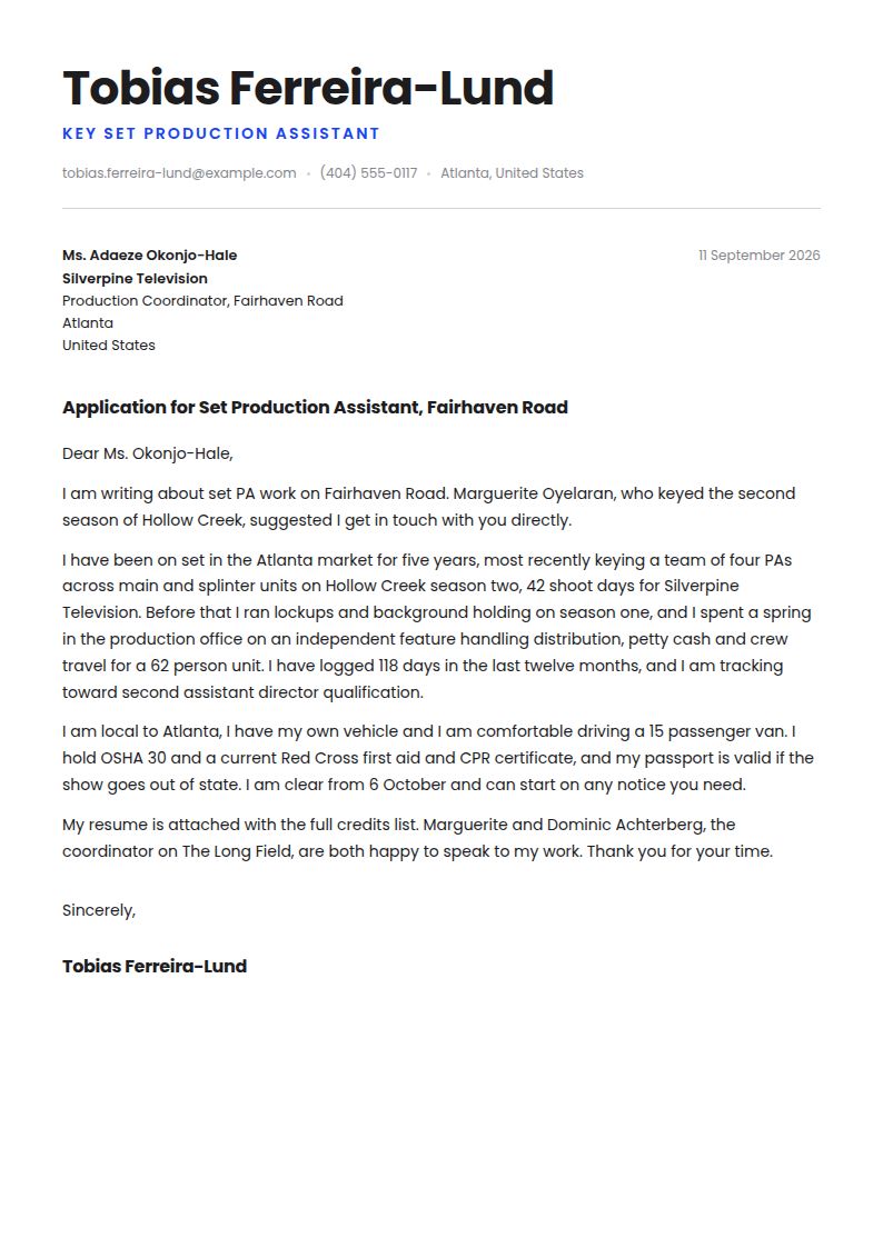 Production Assistant Cover Letter Examples & Templates