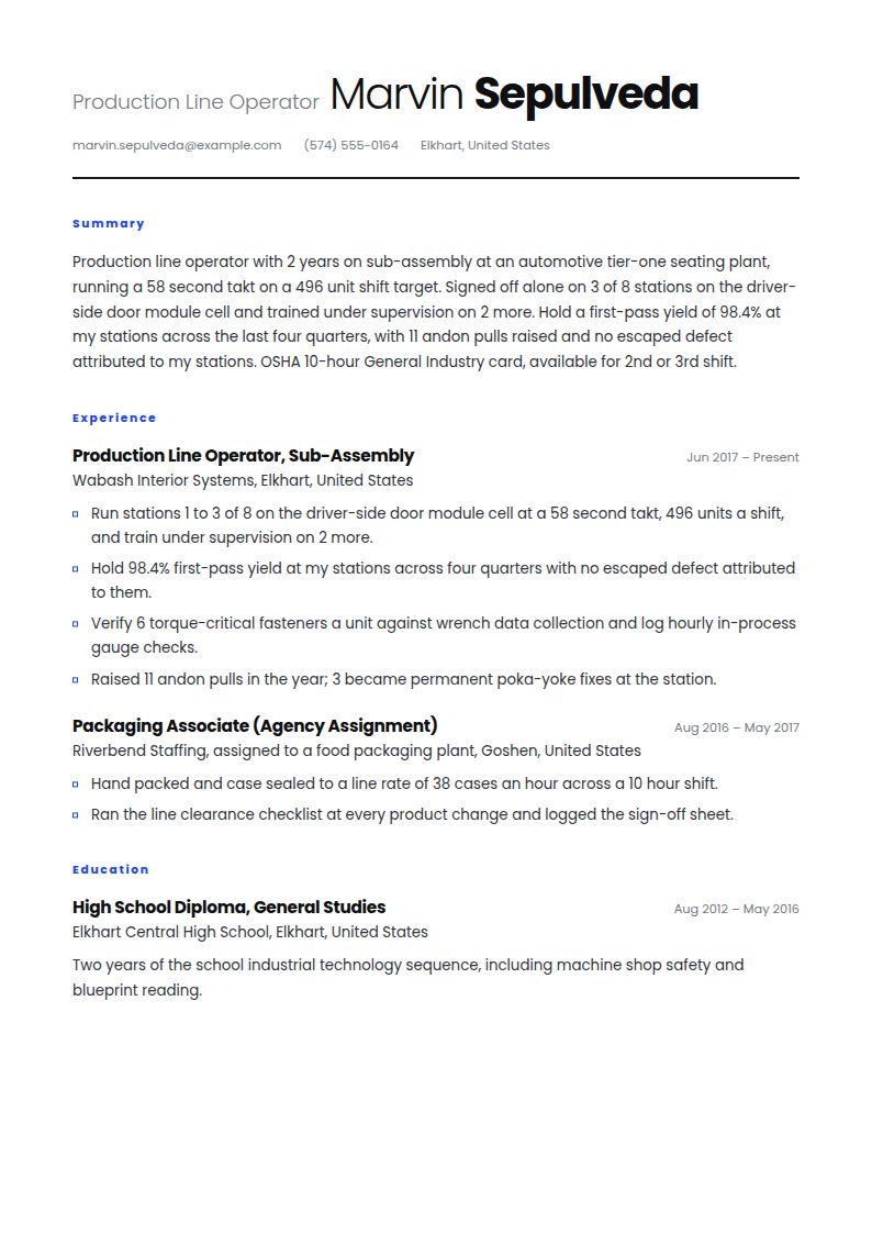Production Worker Resume Examples & Templates