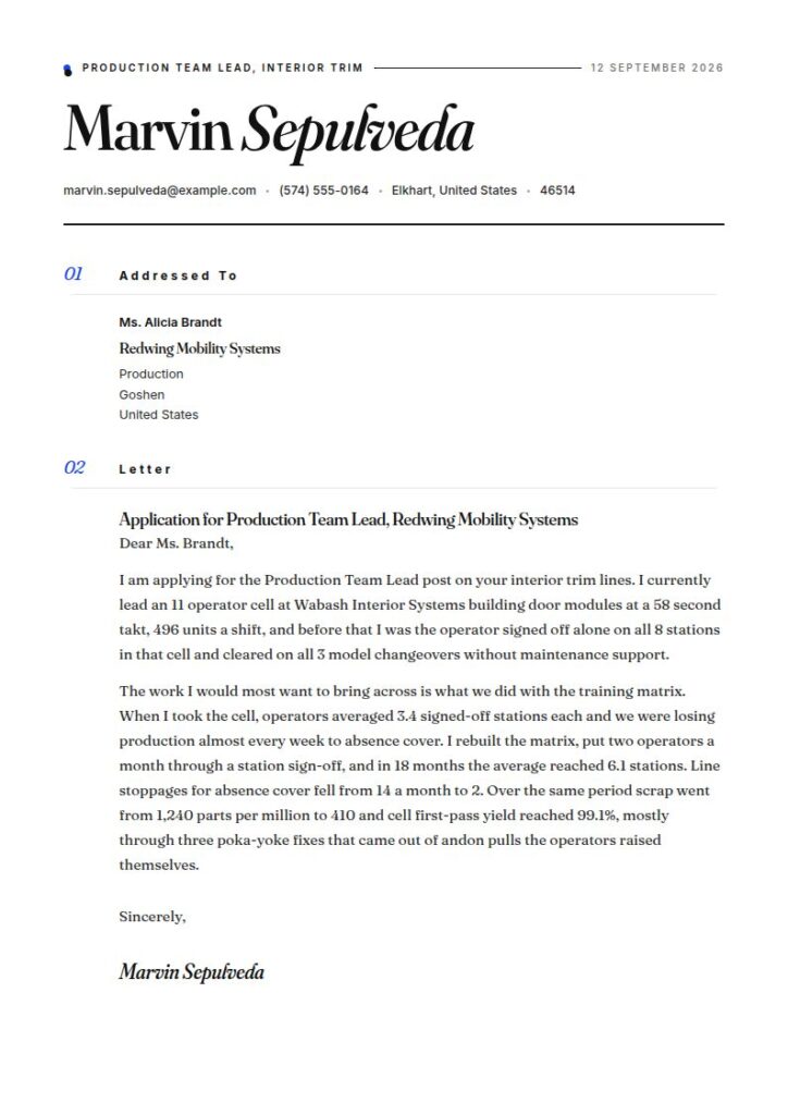 Production Worker Cover Letter Examples & Templates