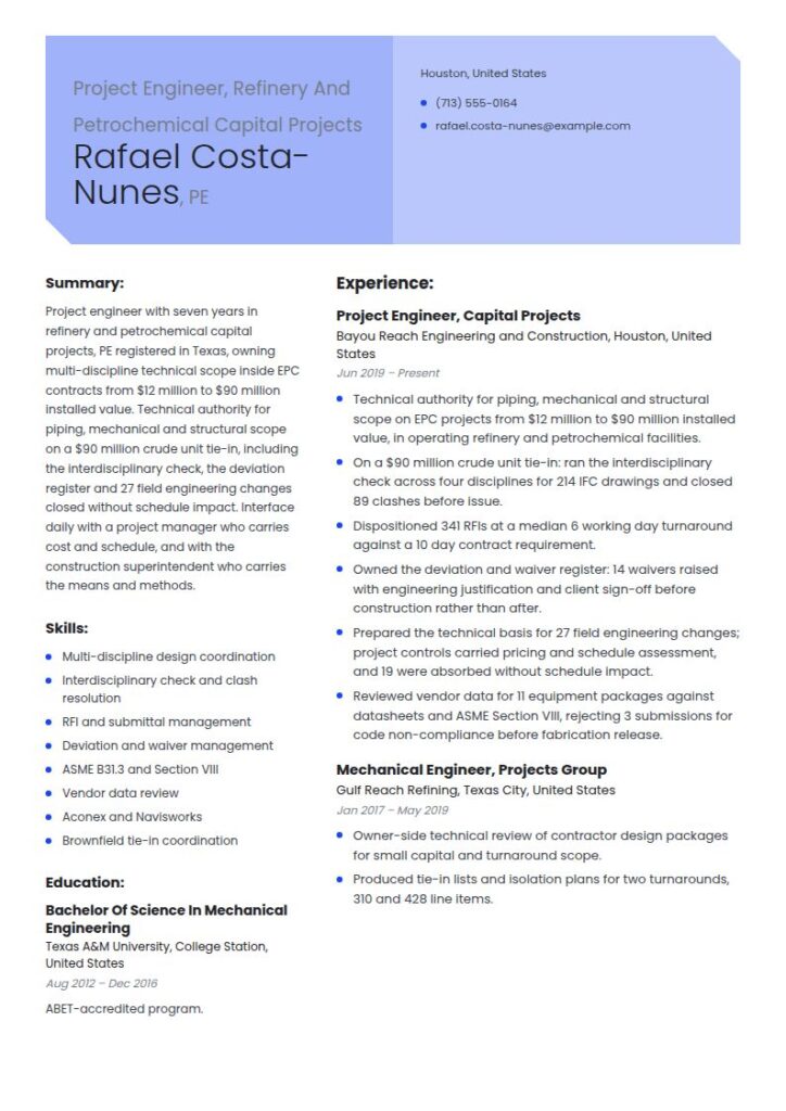 Project Engineer Resume Examples & Templates