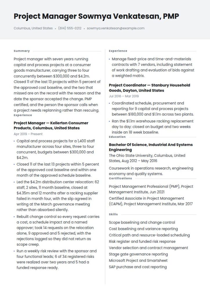 Project Manager Resume Examples & Templates