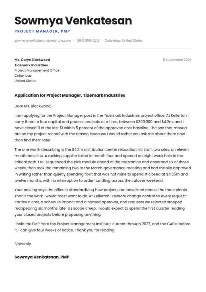 Project Manager Cover Letter Examples & Templates