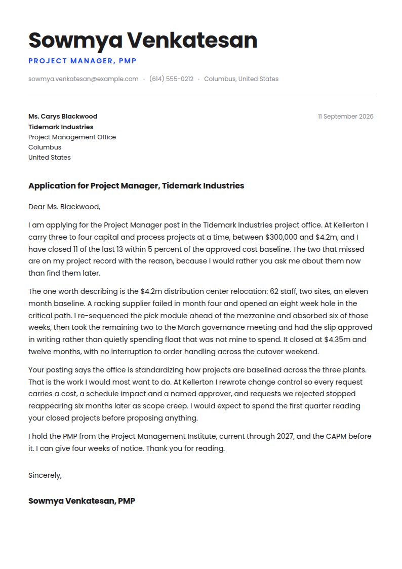 Project Manager Cover Letter Examples & Templates