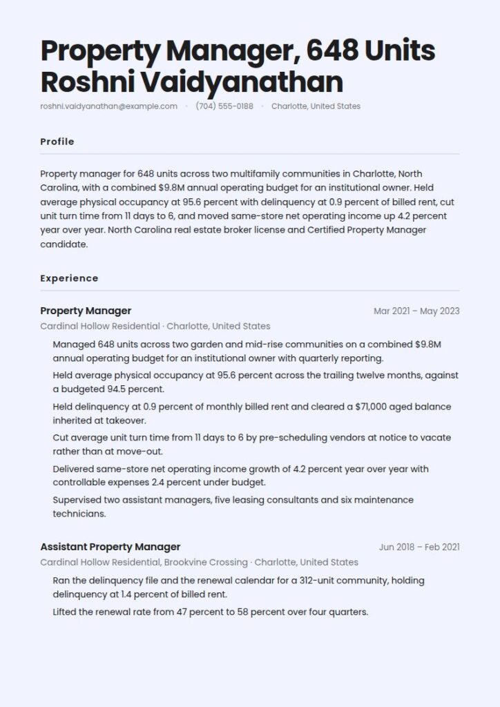 Property Manager Resume Examples & Templates