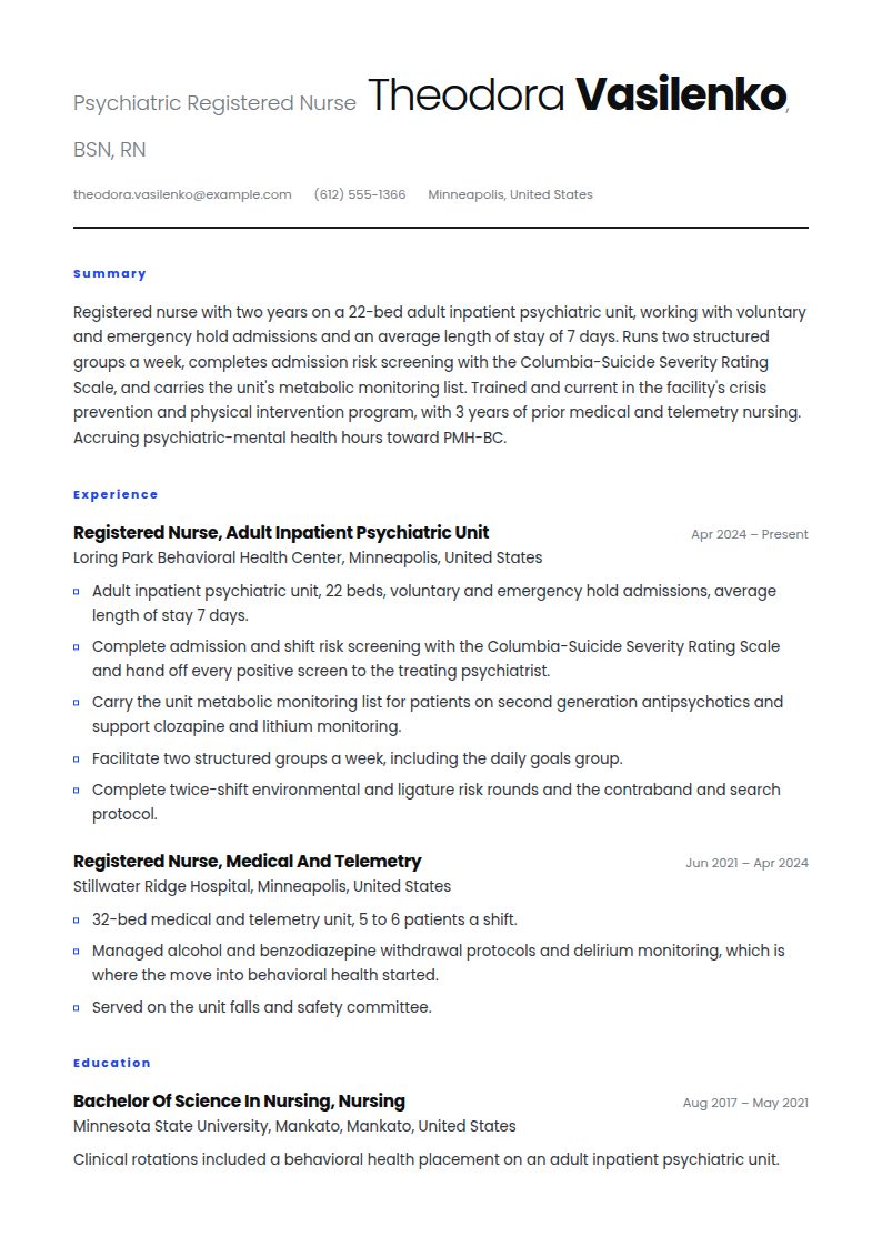 Psychiatric Nurse Resume Examples & Templates