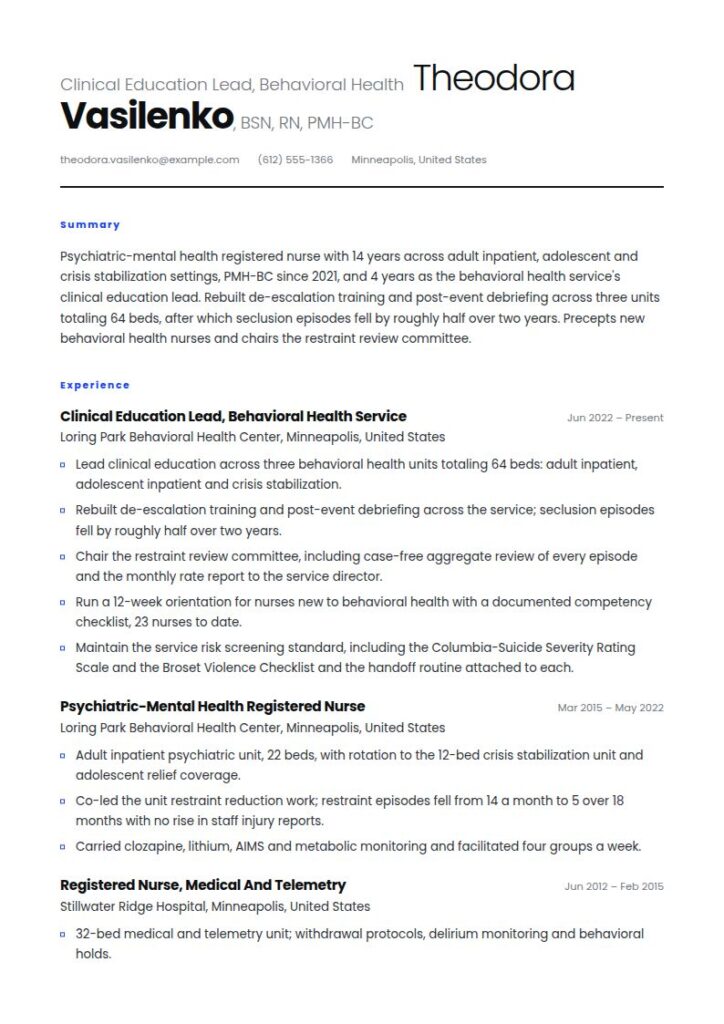 Psychiatric Nurse Resume Examples & Templates