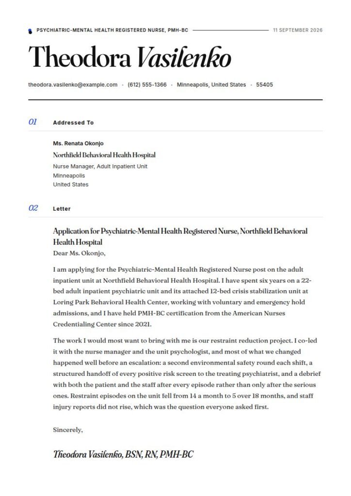 Psychiatric Nurse Cover Letter Examples & Templates