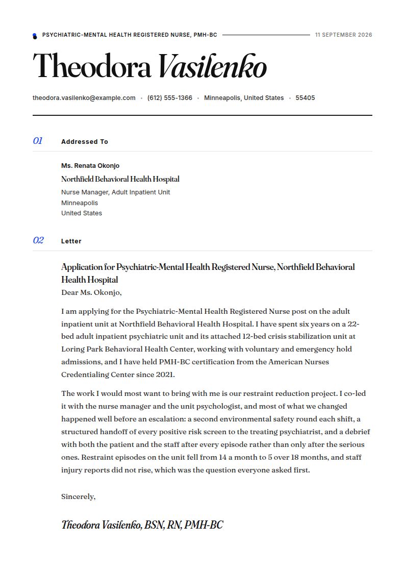 Psychiatric Nurse Cover Letter Examples & Templates