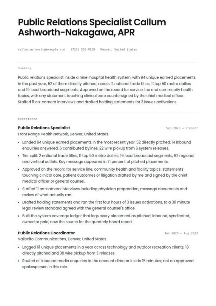 Public Relations Resume Examples & Templates