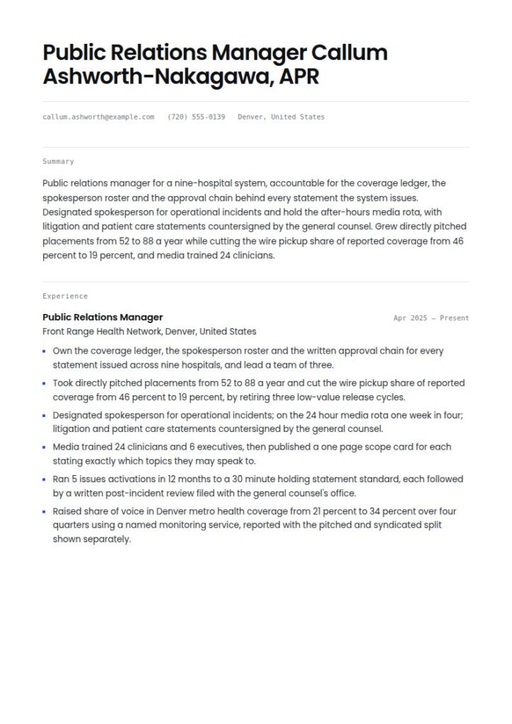 Public Relations Resume Examples & Templates