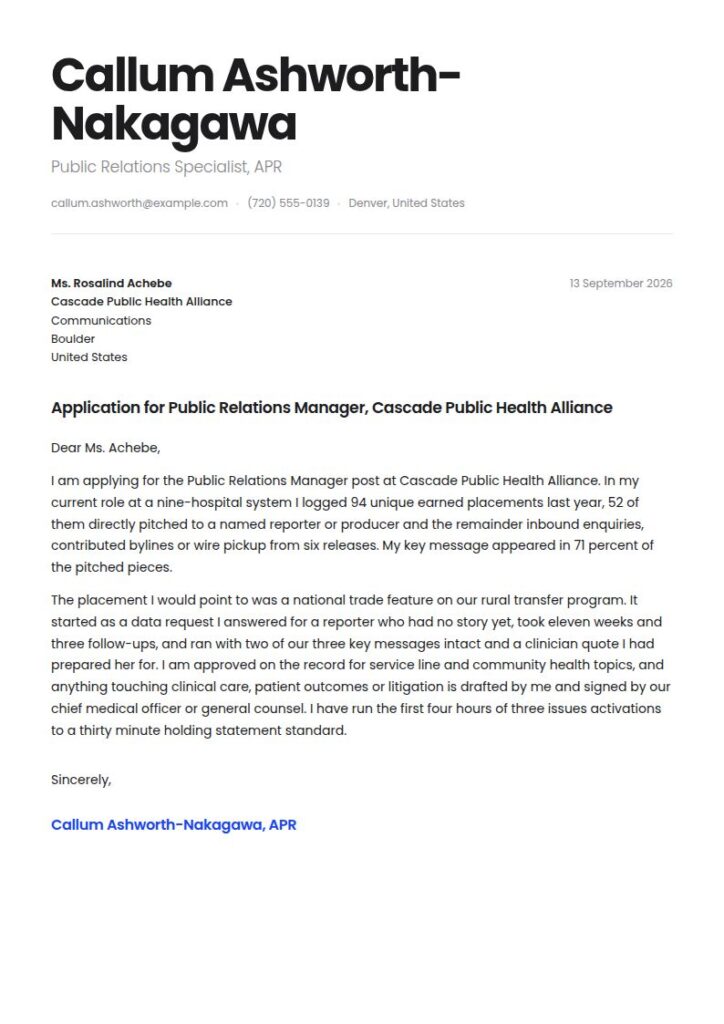 Public Relations Cover Letter Examples & Templates