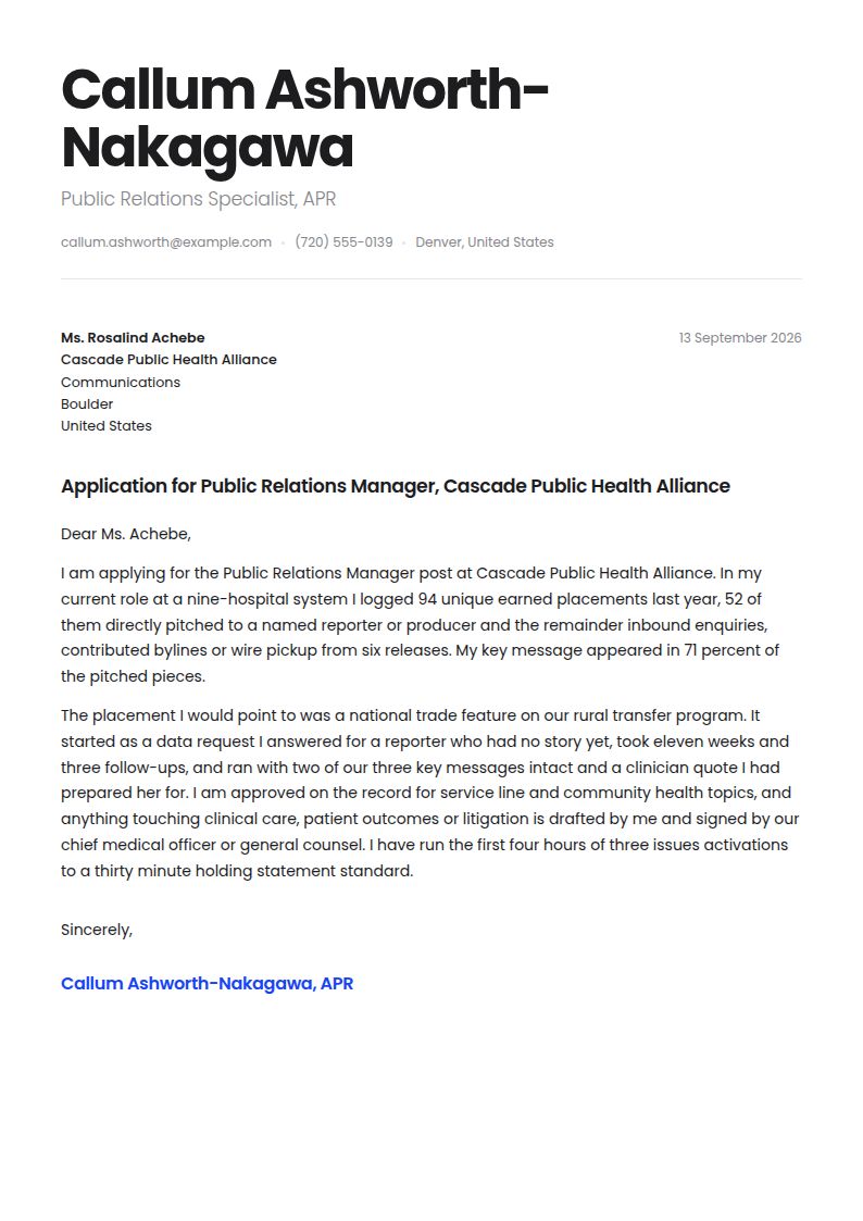 Public Relations Cover Letter Examples & Templates