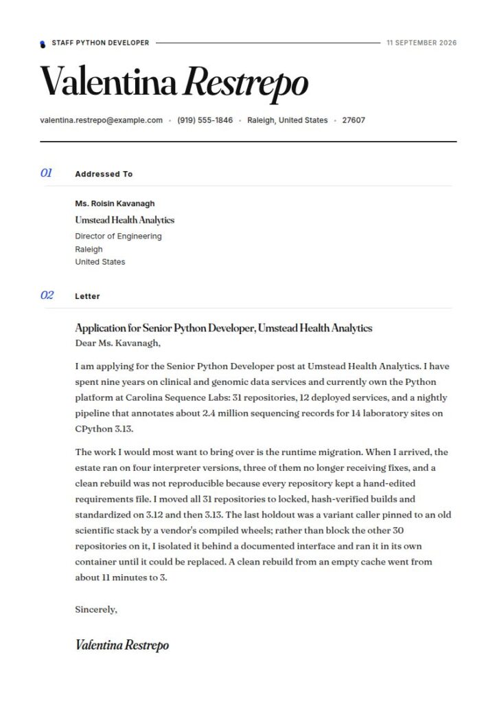 Python Developer Cover Letter Examples & Templates