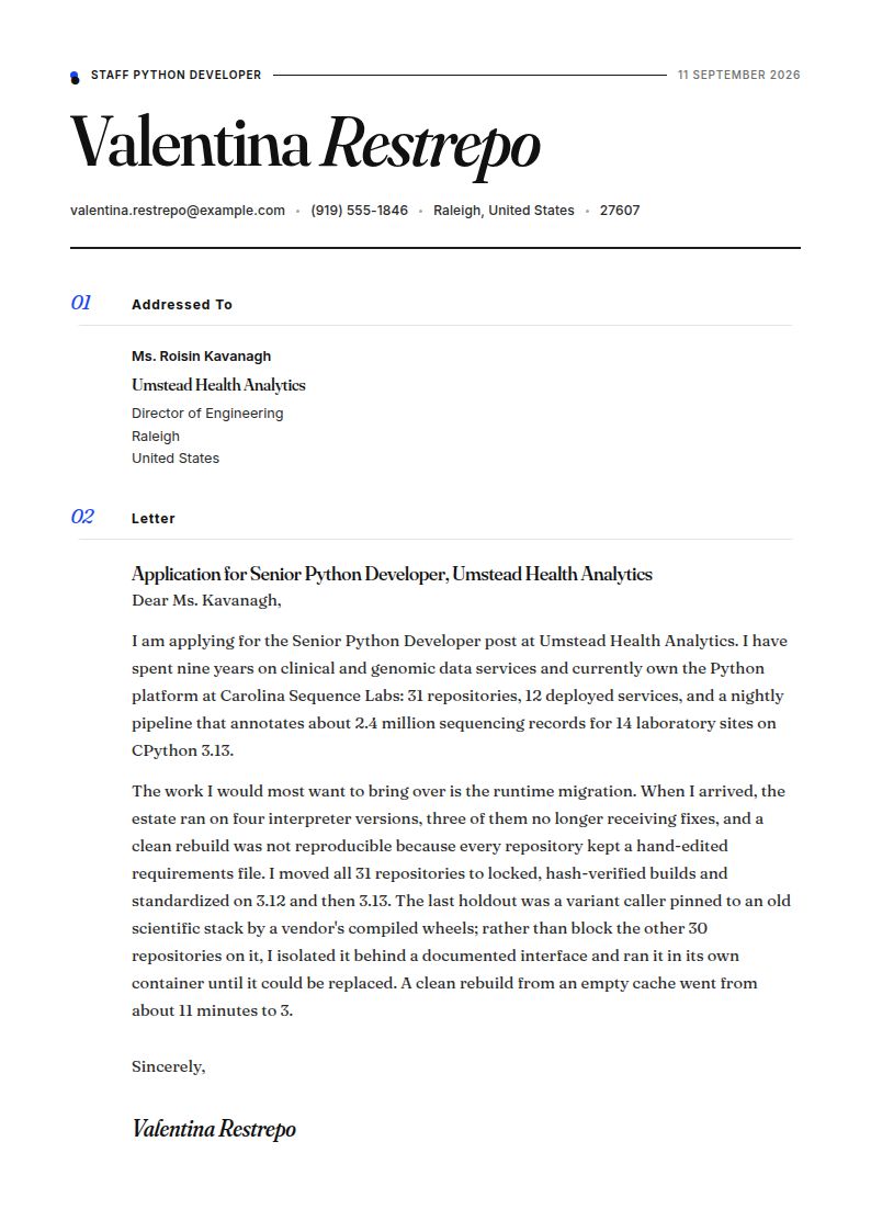 Python Developer Cover Letter Examples & Templates