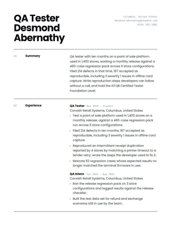 QA Tester Resume Examples & Templates