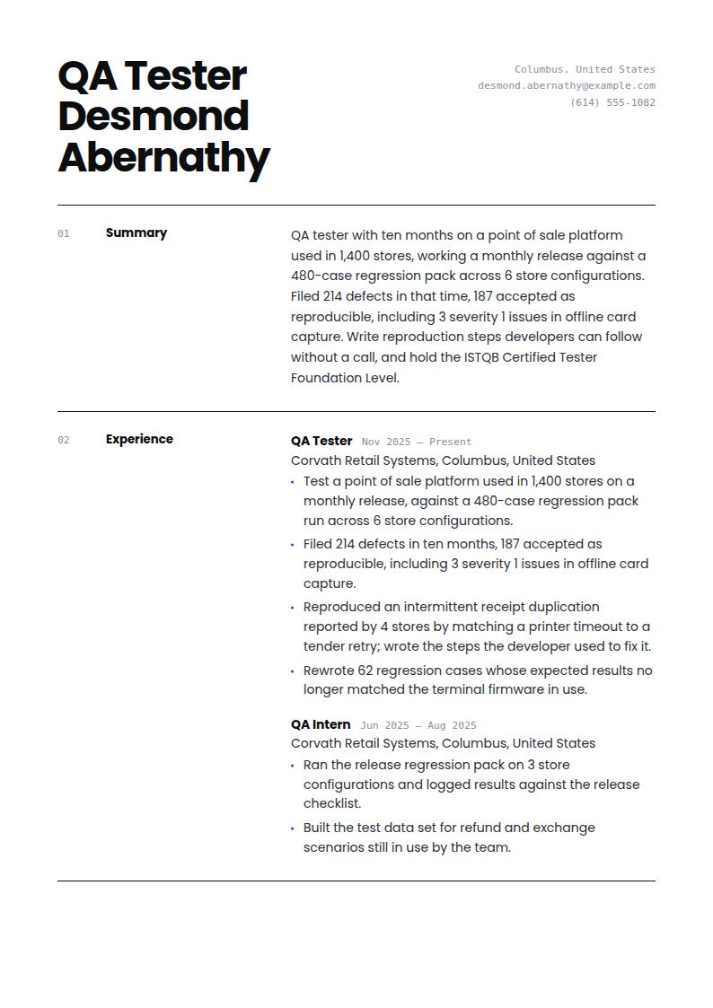 QA Tester Resume Examples & Templates