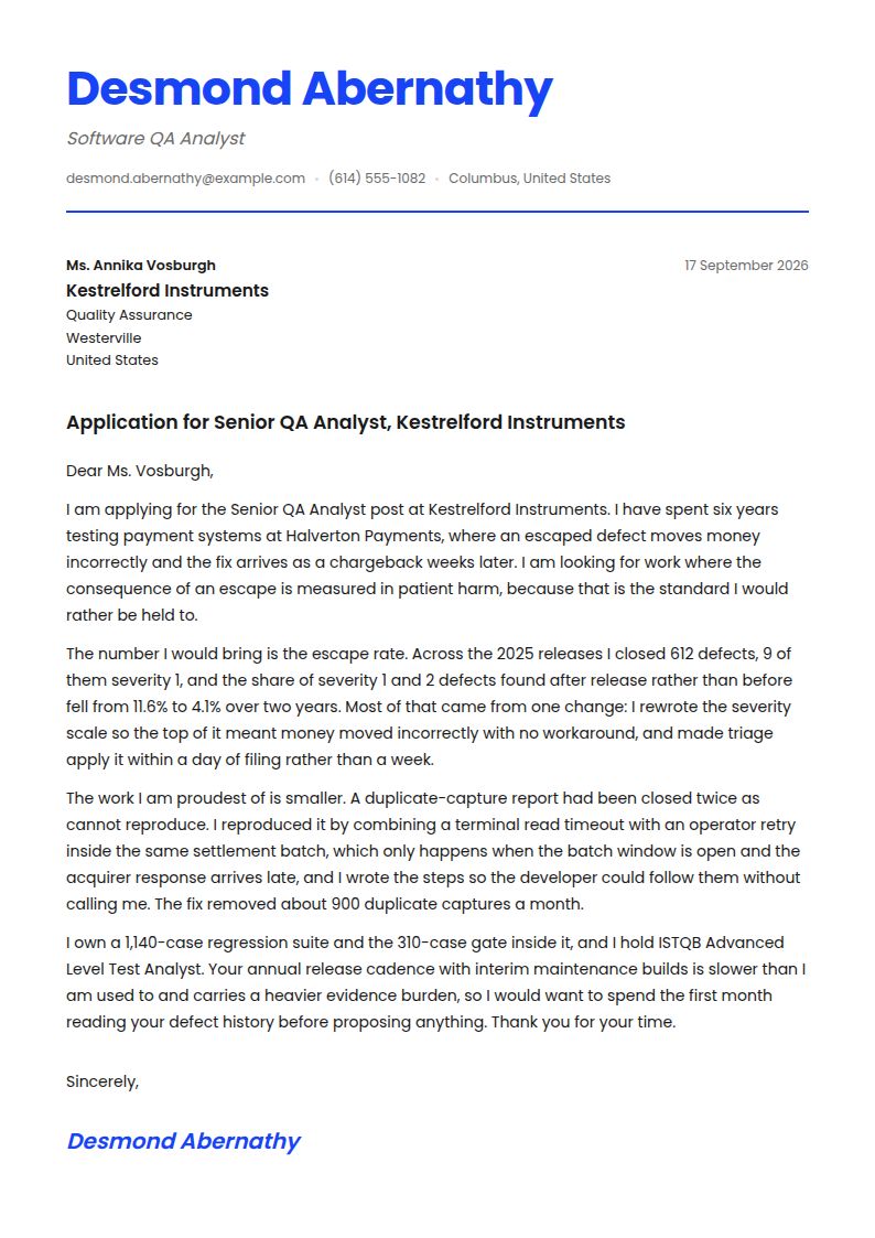 QA Tester Cover Letter Examples & Templates