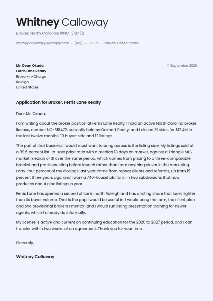 Real Estate Agent Cover Letter Examples & Templates