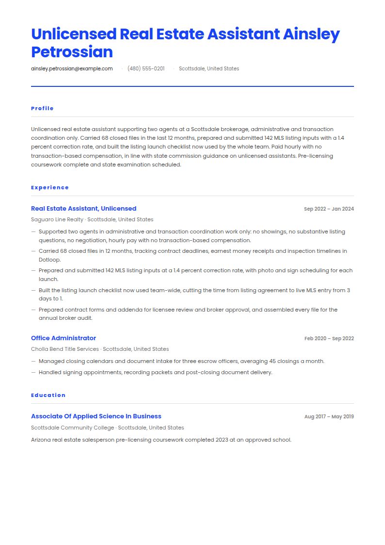 Real Estate Assistant Resume Examples & Templates