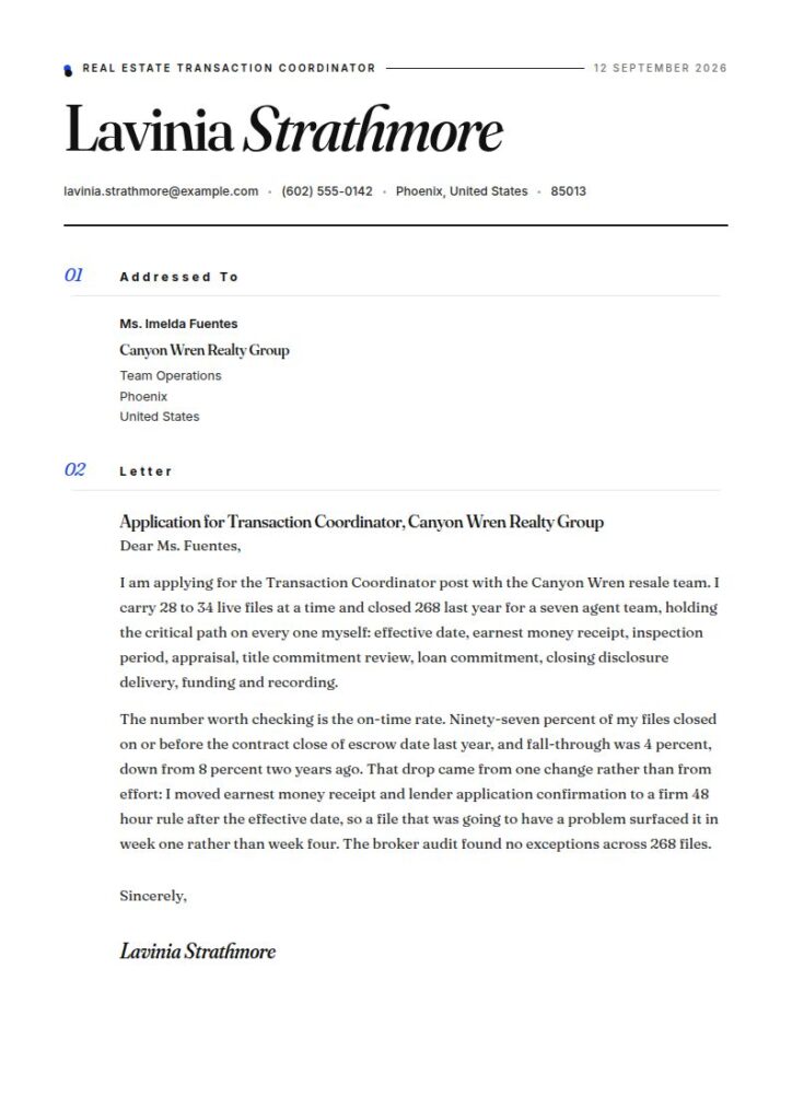 Real Estate Coordinator Cover Letter Examples & Templates