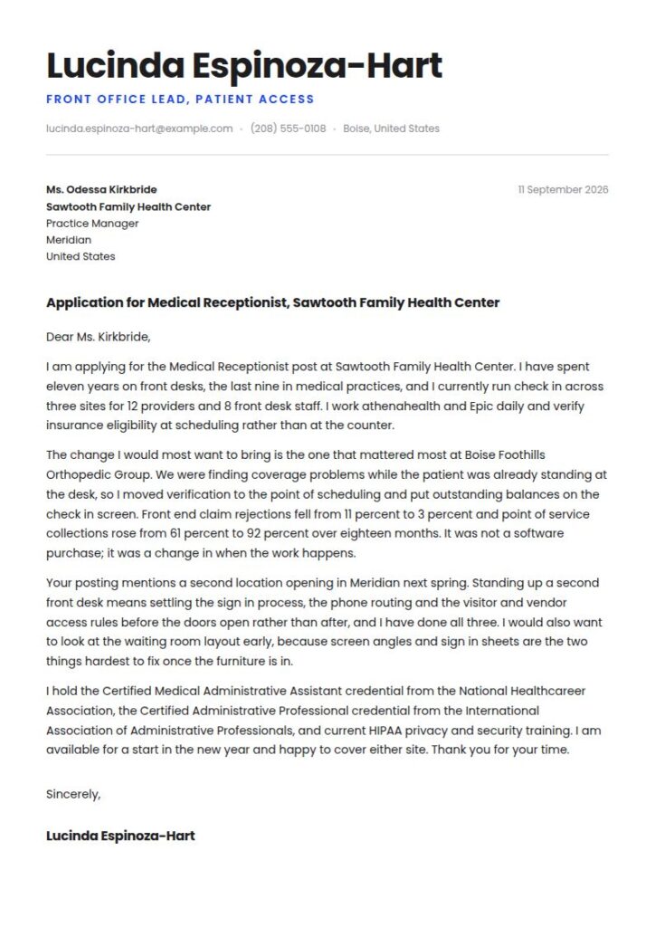 Receptionist Cover Letter Examples & Templates