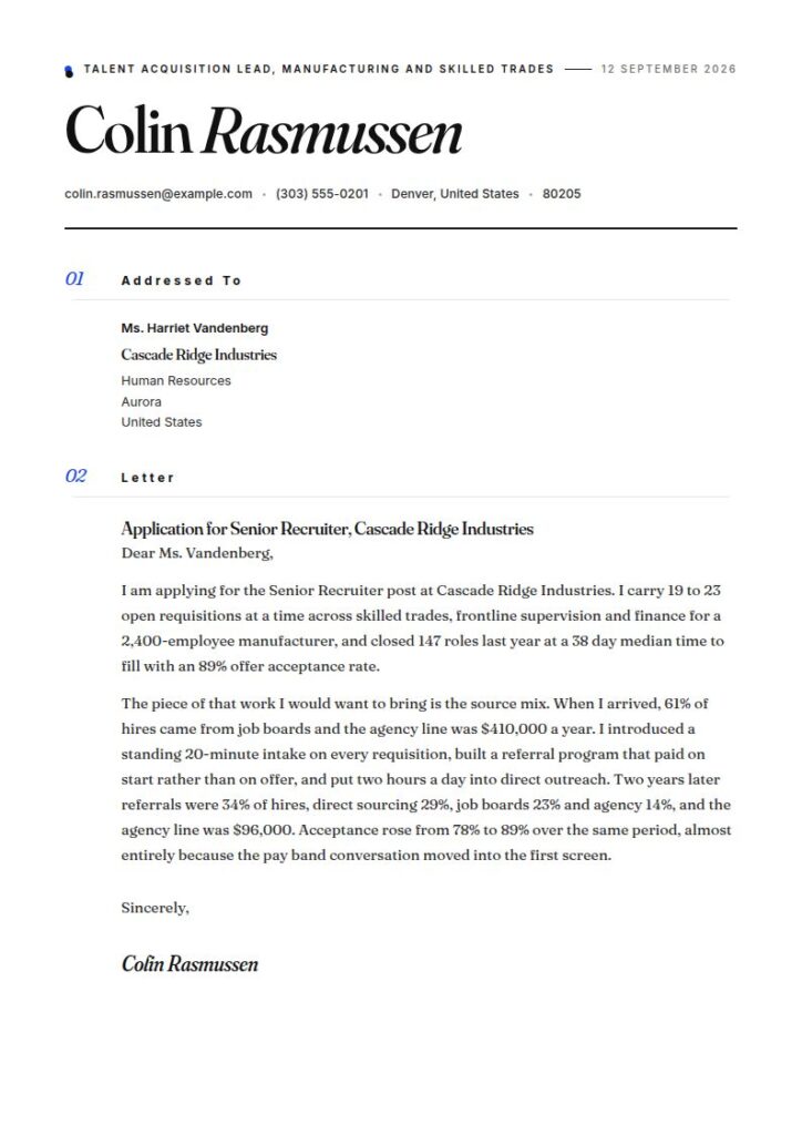 Recruiter Cover Letter Examples & Templates