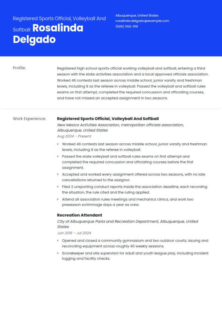 Referee Resume Examples & Templates