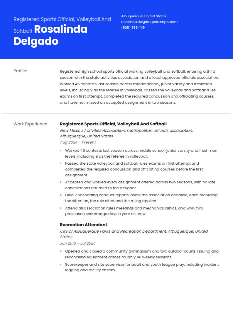 Referee Resume Examples & Templates