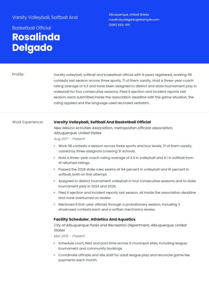 Referee Resume Examples & Templates