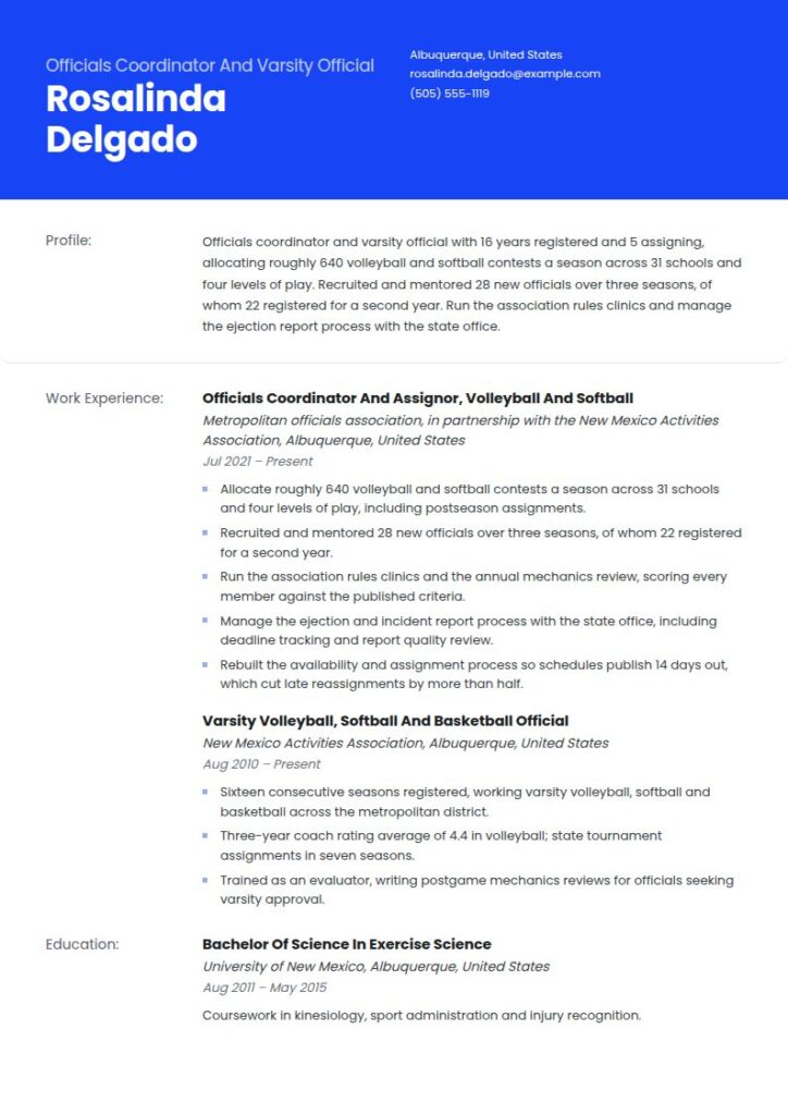 Referee Resume Examples & Templates