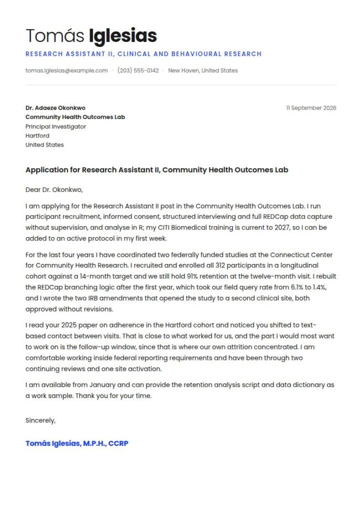 Research Assistant Cover Letter Examples & Templates