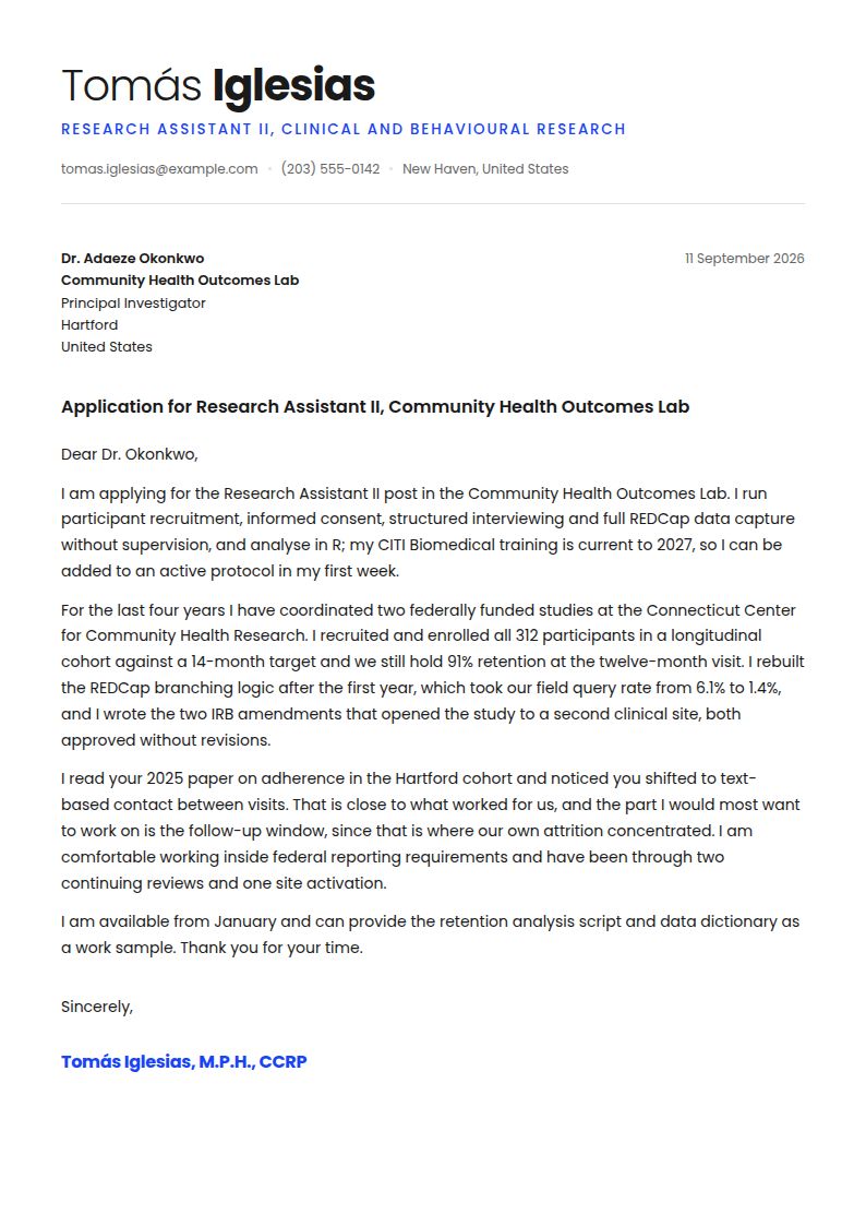 Research Assistant Cover Letter Examples & Templates