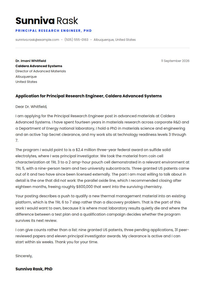 Research Engineer Cover Letter Examples & Templates