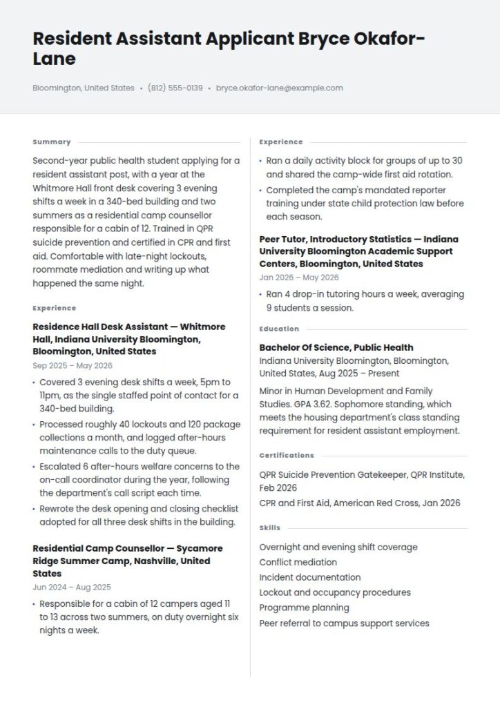 Resident Assistant Resume Examples & Templates