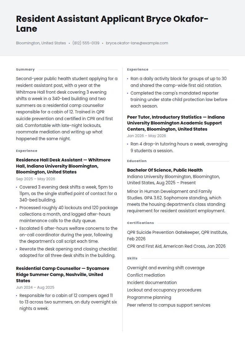 Resident Assistant Resume Examples & Templates
