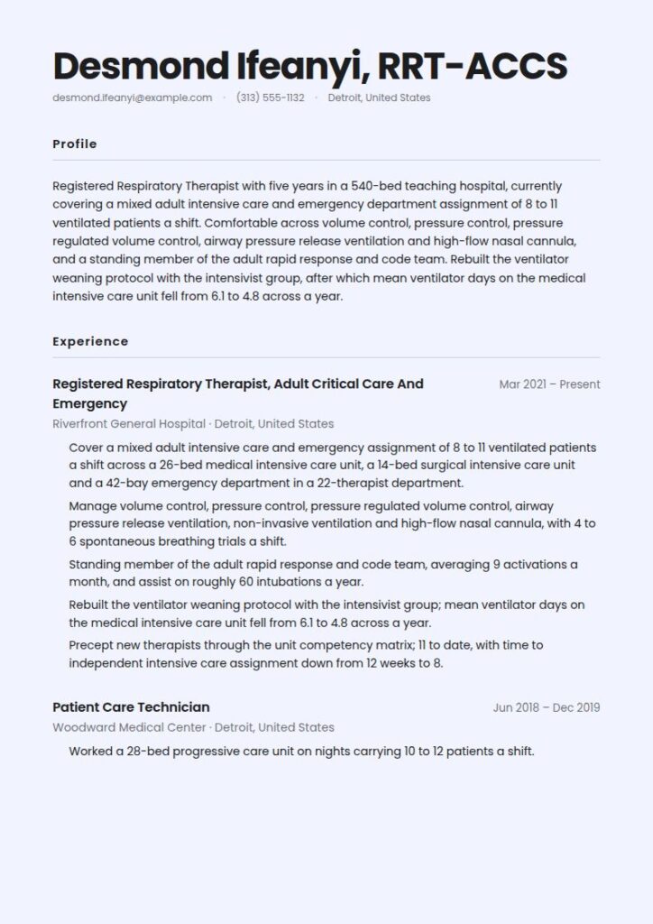 Respiratory Therapist Resume Examples & Templates