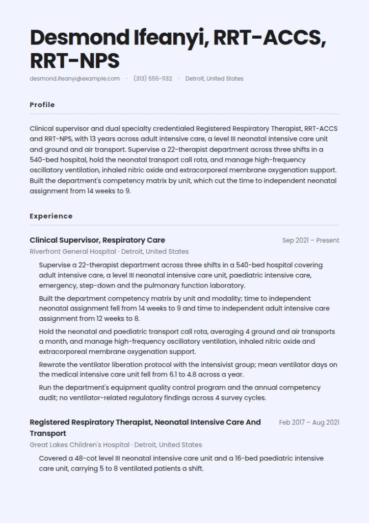 Respiratory Therapist Resume Examples & Templates