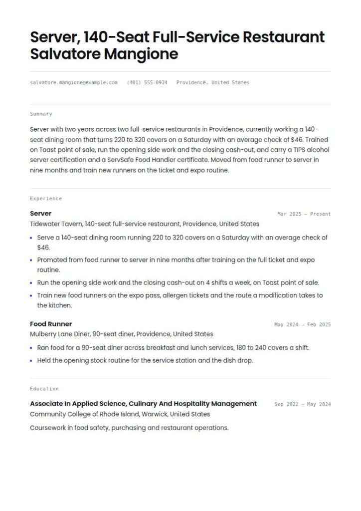 Restaurant Resume Examples & Templates