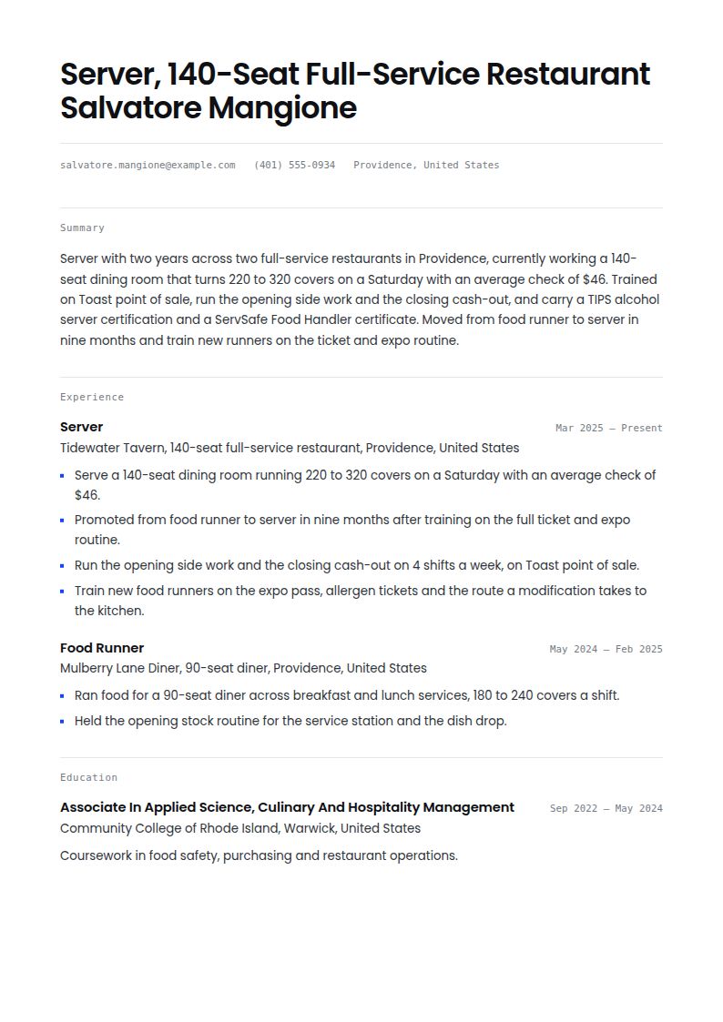 Restaurant Resume Examples & Templates