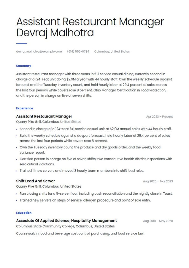 Restaurant Manager Resume Examples & Templates