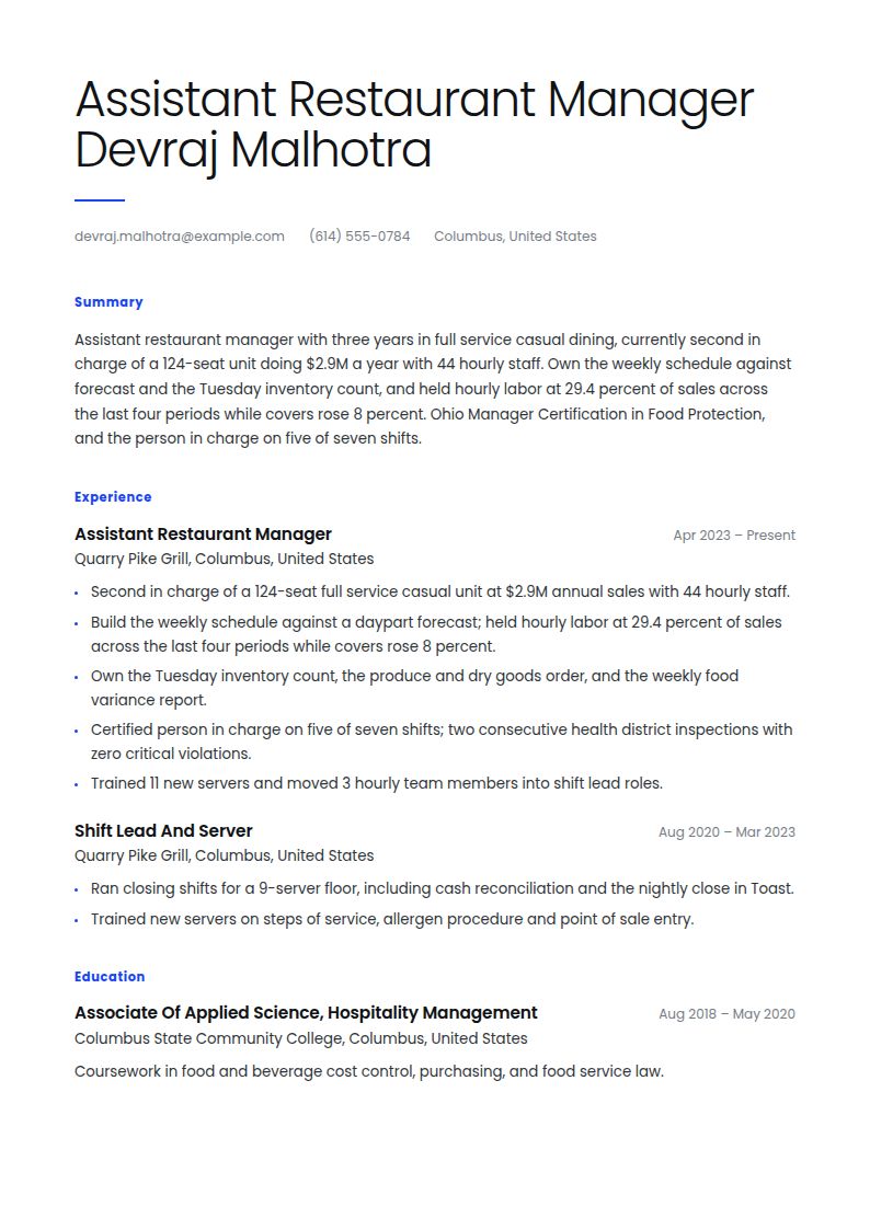 Restaurant Manager Resume Examples & Templates