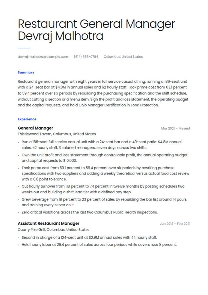 Restaurant Manager Resume Examples & Templates