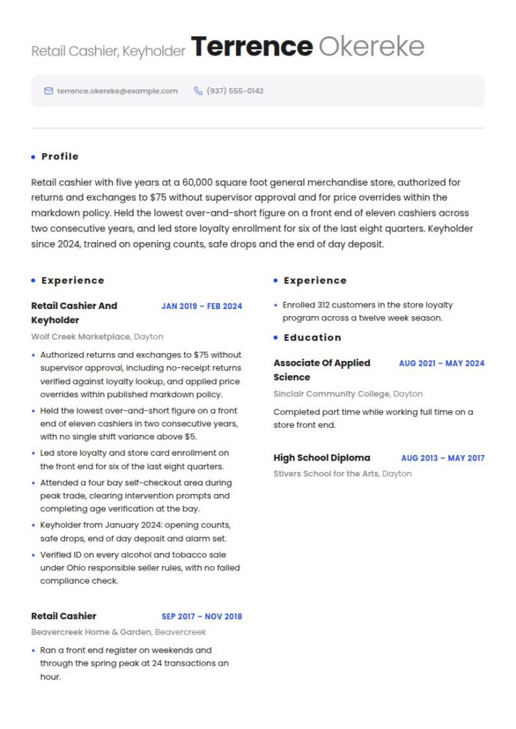 Retail Cashier Resume Examples & Templates