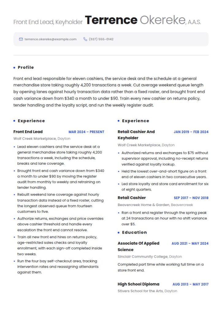 Retail Cashier Resume Examples & Templates