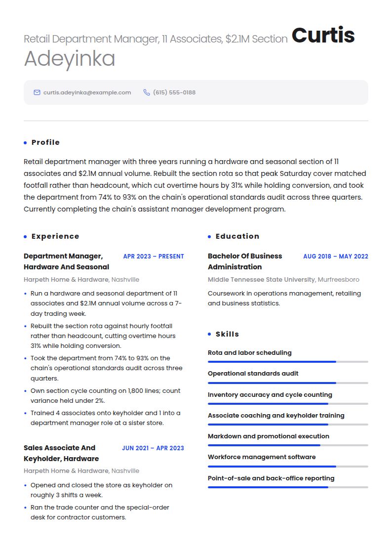 Retail Manager Resume Examples & Templates