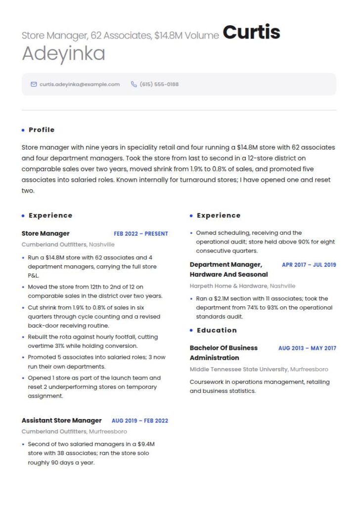 Retail Manager Resume Examples & Templates